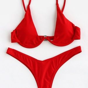 Red plunging bikini